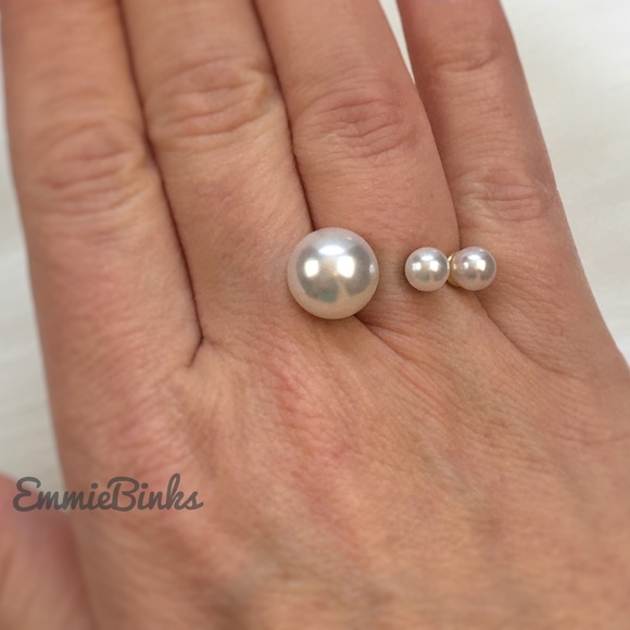 💥3for$28 New 3 Pearl Open Cuff Ring ~ Asymmetrical Triple Pearl Ring ~Designer - Picture 2 of 12